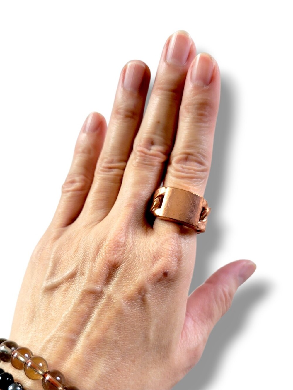 Cute Copper Tone Cuban Chain Band Chunky Stretch Ring (US 6)